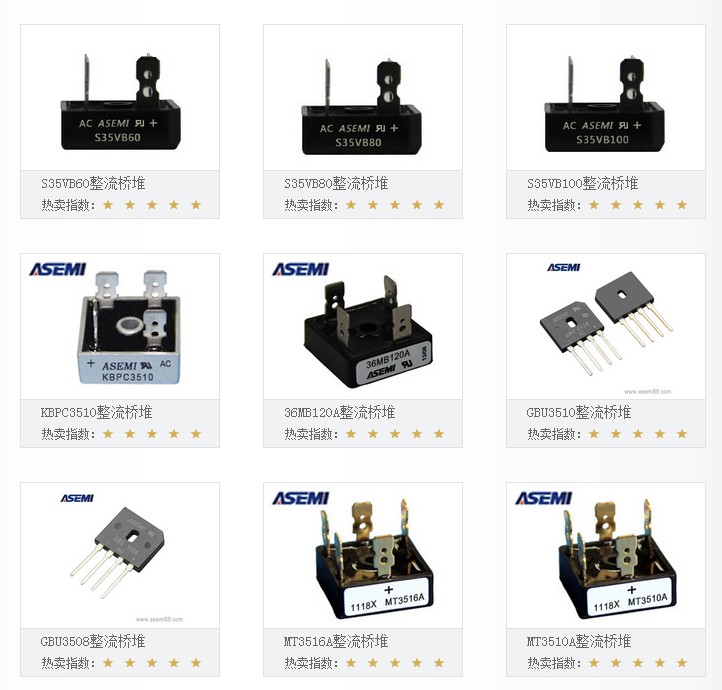 整流橋品牌制造商ASEMI，整理20多種封裝供您選擇