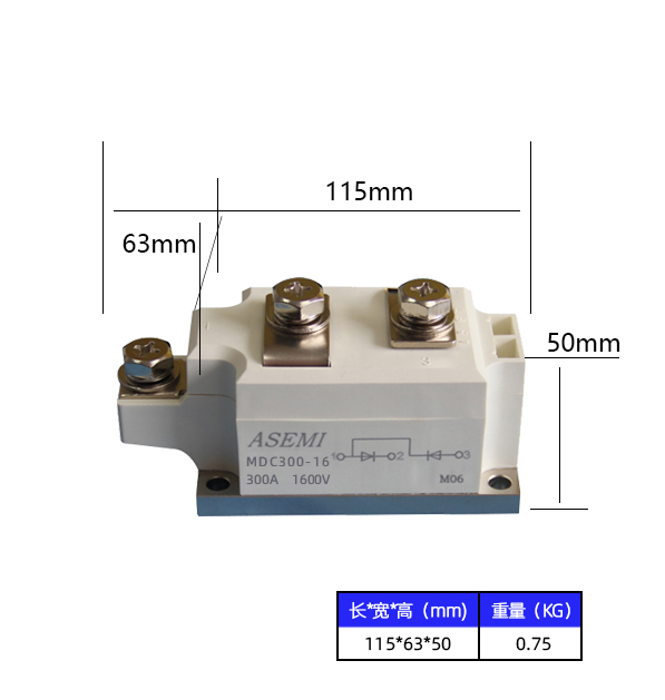 MDC300-16,MDC300-14,MDC300-12,MDC300-10,  ASEMI單臂串聯整流模塊